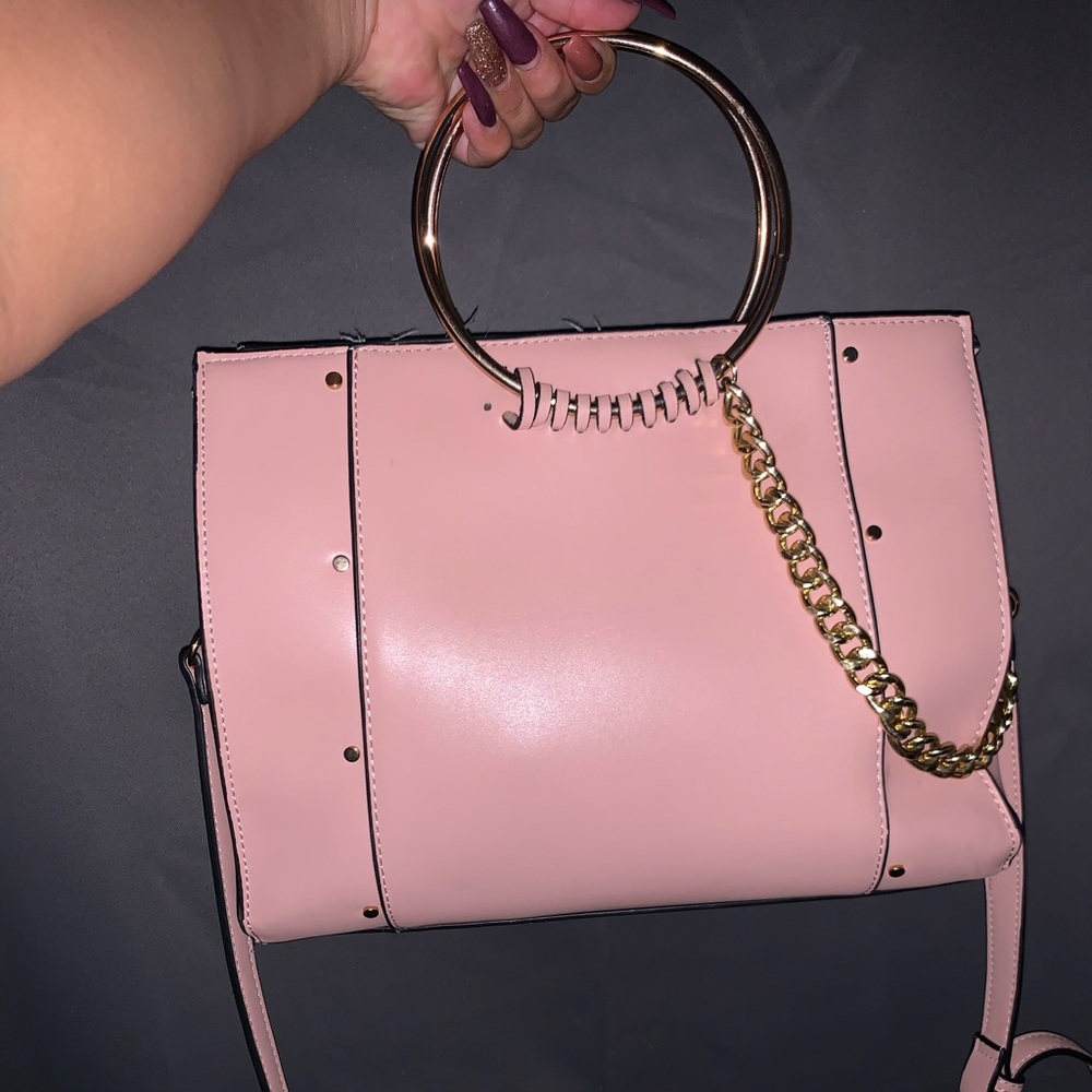 Blush pink Vegan leather purse with gold handle